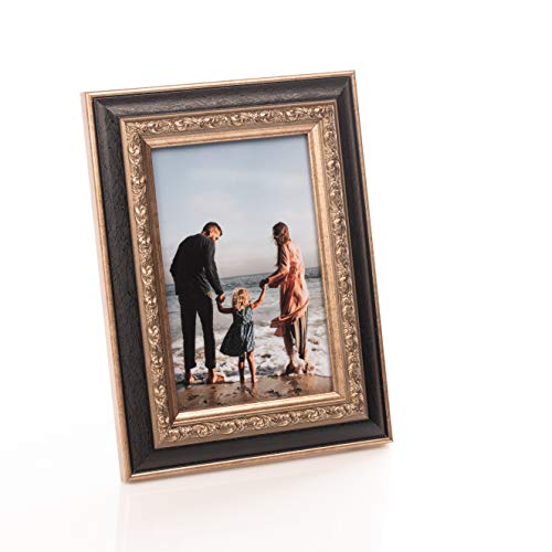 Barock Bilderrahmen für 10x15 cm Fotos - Vintage Fotorahmen in Schwarz mit Echtem Glas für Schöne Momente | Freistehender Holzrahmen geeignet für Tisch- oder Wandmontage, Hoch- & Querformat Cover