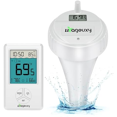 Urageuxy Pool Thermometer Floating Easy Read Wireless Water Temperature Monitor with IPX8 Waterproof Rating for Cold Plunge, Swimming Pool, Hot Tubs, Pond, Spa, Ice Bath, Aquarium Cover