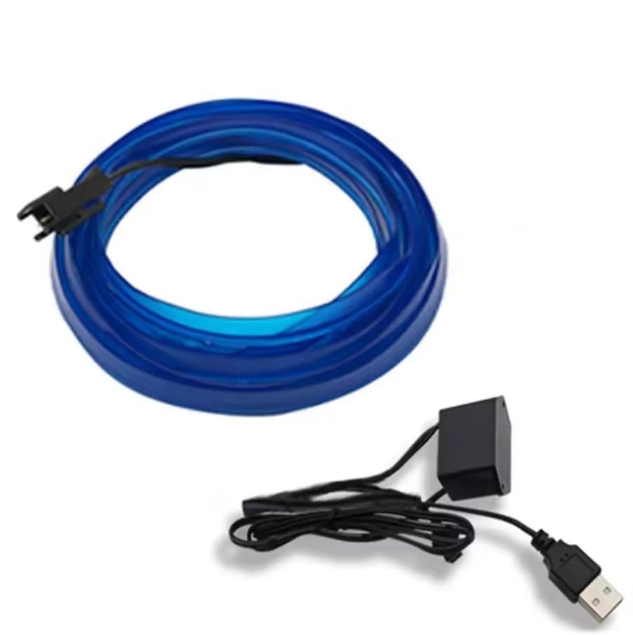 Volunx 5M LED EL Wire Neon Light Strip, USB 12V Powered, Flexible 2.3mm Glow Strip, 360° Ambient Lighting for Car Interior, Home Decor, Party, DIY, Waterproof, 16.5 ft (Blue)