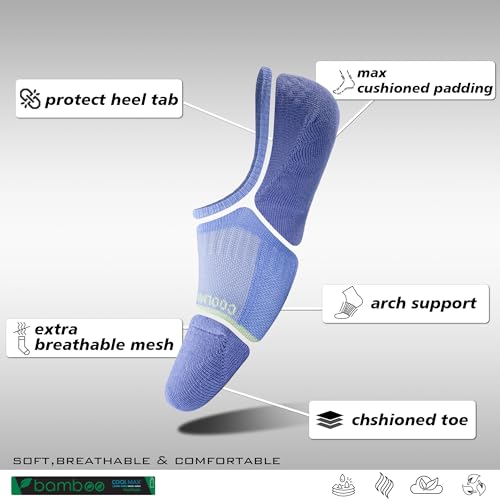 Image of BRISIRA Bamboo Viscose Coolmax Running Golf No Show Socks Women Compression Moisture Wicking Performance Low Cut Tab Athletic