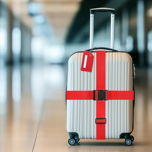 Image of M METERXITY 2-Sets Luggage Straps TSA Approved, Travel Straps for Luggage Suitcase Tags Set, Adjustable Suitcase Belt [Red]