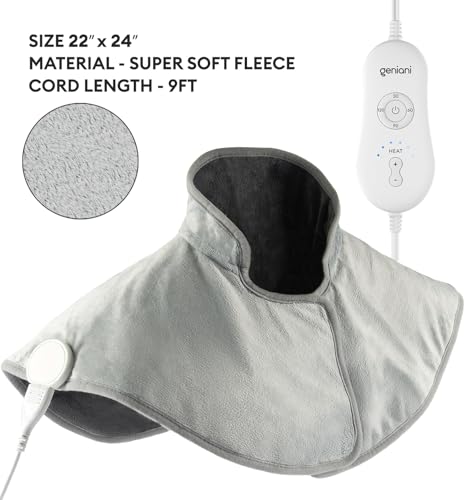 Image of GENIANI Electric Throw - Heating Pad for Neck and Shoulders, Large Heated Pad for Neck Pain, Shoulder Heating Wrap with 4 Auto Shut-Off, 6 Heat Settings, Pain Relief, Gifts for Women Men - 22 inchx24 inch