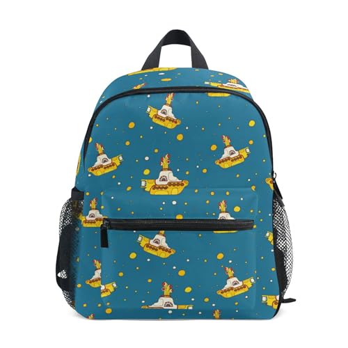 Yellow Submarine Kid's Backpack for Boys Girls, Toddler Backpack with Name Tag for Daycare School Children Kindergarten Bag Nursery Travel Bag