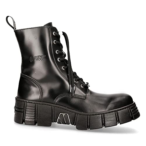 New Rock M-Wall026N-C5 Boots Black Leather Wall Rock Biker Ankle Tower Boots - Black 7 Us #TOP15