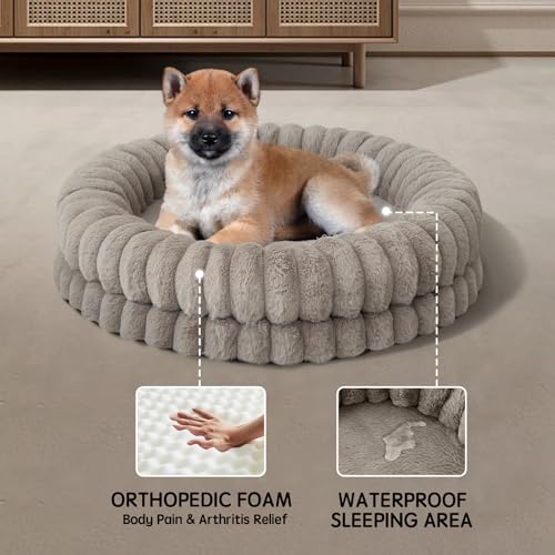 BALANCE Luxury Donut Dog Bed, 30 Inches Round Dog Bed Medium Size Dogs Washable, Orthopedic Calming Dogs Bed for Pets with Anti-Slip Bottom, Oatmeal by BALANCE - Image 4