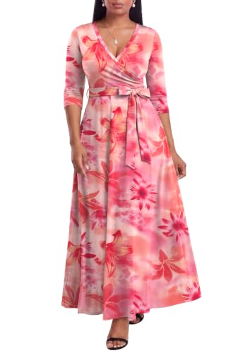 Image of FANDEE Plus Size Maxi Dress for Women Casual Summer Sundress V-Neck 3 /4 Sleeve