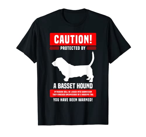 Funny Basset Hound Warning Protected By Camiseta Camiseta