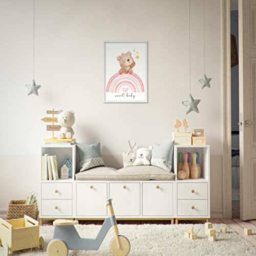 Art mural enfant Sweet Teddy Rainbow impression encadrée de qualité