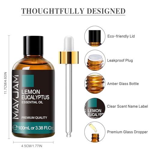 Miniatura 3 de Mayjam Aceites Esenciales De Eucalipto Limón 100 Ml, 100 Naturales Puros, Aceite Esencial De Aromaterapia De Grado Terapéutico, Aceites De Fragancia Para Difusor, Humidificador