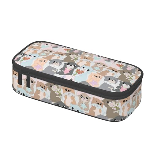 Image of Cute Cartoon Otter Large Pencil Case, Pencil Pouch With Zipper Compartments Stationery Pencil Bag For Kids Teens Students School Supplies