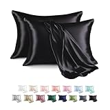 MR&HM Satin Pillowcase for Hair and Skin, Silk Satin Pillowcase 2 Pack, Toddler Size Pillow Cases Set of 2, Silky Pillow Cover with Envelope Closure (13x18, Black)