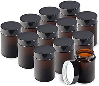 Brown Glass Cosmetic Tinted Jars (12 Pack) with Screw On Lids and White Liners for Creams, Lotions and Essential Oils - 6oz / 180ml Tubs