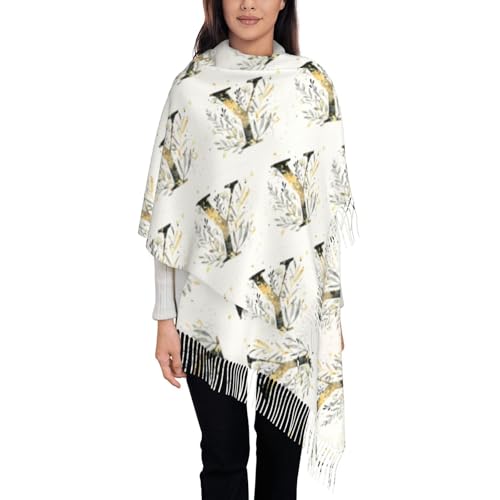Pashmina Winter Warm Wrap Shawl Watercolor Floral Letter C Print Scarves Scarf For Women Men4