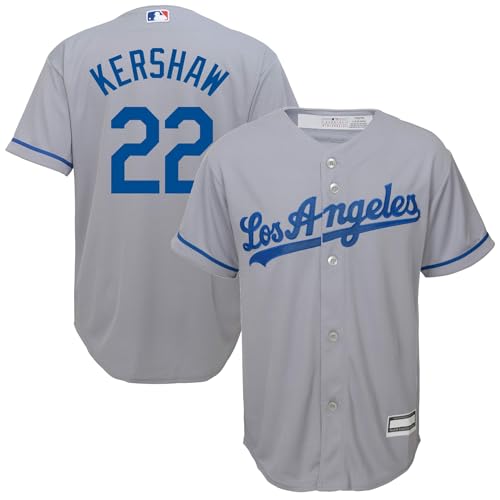 Camiseta infantil Clayton Kershaw Los Angeles Dodgers MLB juvenil 8-20 cinza Road Player, Cinza, 8