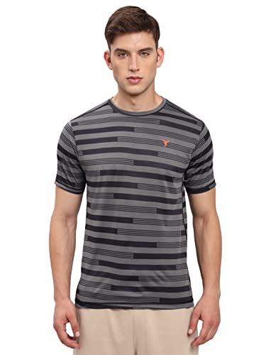 Image of TECHNOSPORT Men Polyester Regular Fit Half Sleeve Jacquard T-Shirt with Double Cool, Quick Dry & Anti Microbial for Sports, Running & Casual Use