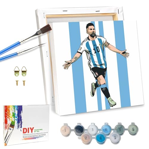 QDUODUO Fussball Malen Nach Zahlen mit Rahmen für Erwachsene Anfänger und Kinder ab 6 Jahre, LM10 Fußball Painting Bastelset mit Leinwand Pinseln Acrylpigment, 20x20cm Klein DIY Gemälde Basteln Kit