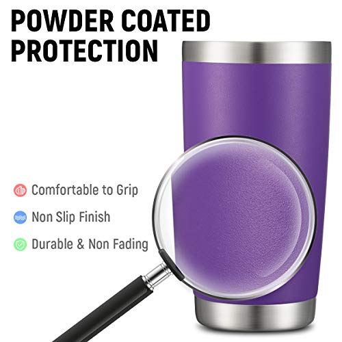 Comooo 20Oz Stainless Steel Tumbler With Lid And Straw, Double Wall Vacuum Insulated Travel Mug, Durable Powder Coated Insulated Coffee Cup For Cold & Hot Drinks Purple, 6 Pack #TOP3