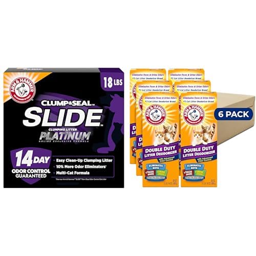 Image of Bundle of ARM & HAMMER Clump & Seal Slide Platinum Multi-Cat Clumping Cat Litter, 18 lbs + ARM & HAMMER Cat Litter Deodorizer Double Duty, 30 oz, 6 Pack