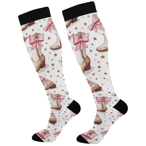 Image of Pigsaly Red White Polka Dot Womens Compression Socks Athletic Tube Sock Knee High Socks Outdoor Sport Socks