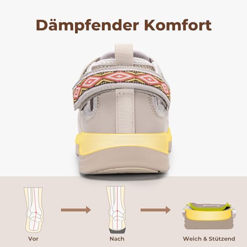 FitVille Extra Breite Sandalen Damen Sommerschuhe mit Klettverschluss Elegant Mary Jane Halbschuhe Weich Senioren Walkingschuhe vorne Geschlossen Freizeit für Dicke Füße Beige EU Weit 40