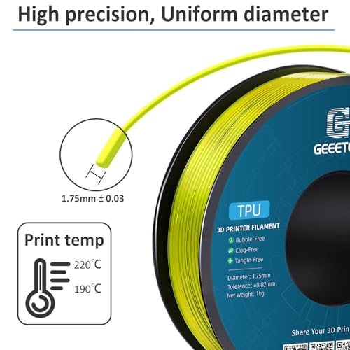 Image of Geeetech TPU Filament 1.75mm, Shore 95A Flexible 3D Printer Filament with High Elasticity, 1KG (2.2lbs) Spool, Dimensional Accuracy ±0.03mm, Fits Most FDM Printers (Cleal Yellow)
