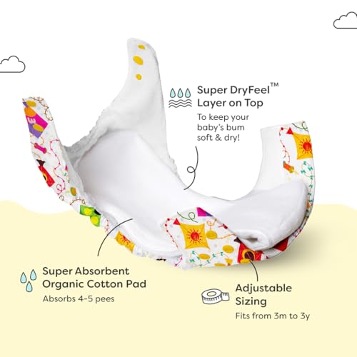 Image of SuperBottoms NEW UNO Freesize Cloth Diaper | Cloth diaper for babies 3M to 3Y | Washable & Reusable cloth diaper | Comes with cloth diaper insert | 1 Diaper and 1 Organic cotton Soaker