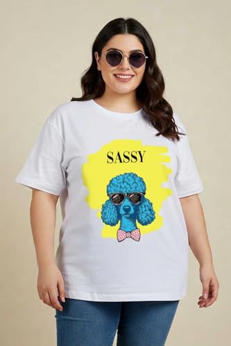 Image of JUNEBERRY 100% Pure Cotton Oversized Baggy Fit Cool Front Chest Graphic Printed Half Sleeve Plus Size T-Shirt for Women & Girls (Sizes: 2XL to 5XL)