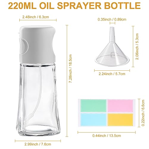Oil Sprayer,220ml Glass Olive Oil Spray Bottle for Cooking Air Fryer Oil Dispenser Oil Sprayer Mister with Sticker,Kitchen Gadgets Accessories for Salad Baking Vinegar Grilling - Image 3