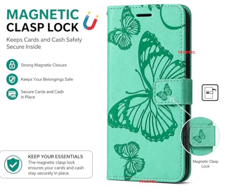 Image of TELETEL Butterfly Magnetic Closure Wallet Card Holder Flip Case for Vivo V50 5G|Mobile Cover|Back Flip Cover - Sea Green