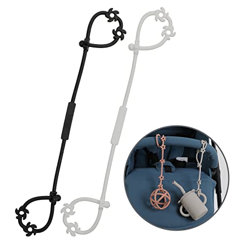 Image of Toy Safety Straps, Silicone Pacifier Clips Sippy Cup Strap Stretchable Adjustable for Strollers, High Chair, Cribs, Hanging Baskets, BPA Free, 2 Pack (White+Black)