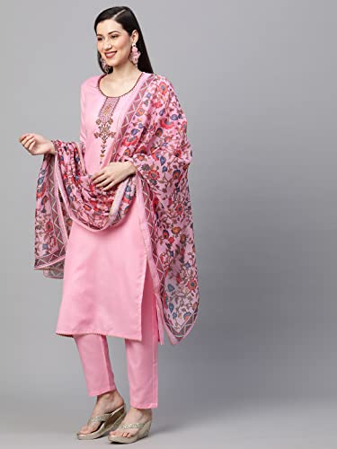 Image of GoSriKi Women's Cotton Blend Straight Printed Kurta with Pant & Dupatta (Authentic-GS)