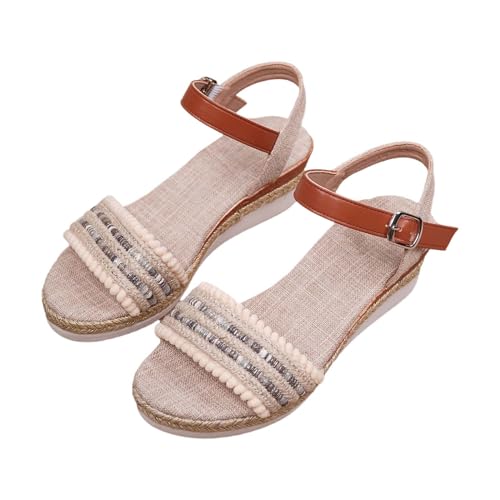 vejtmcc Women's Casual Strappy Sandals Comfort Adjustable Flat Sandals Strappy Sandals Classic Adjustable Flat Sandals - Soft Sole Casual Summer Shoes with Velcro Fastening, beige, 5 UK
