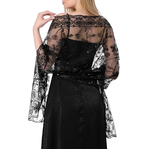 1920s Shawls and Wraps for Evening Dresses Formal Cover Up Long Women Sequin Flapper Shawl for Cocktail Prom Wedding - Main Image