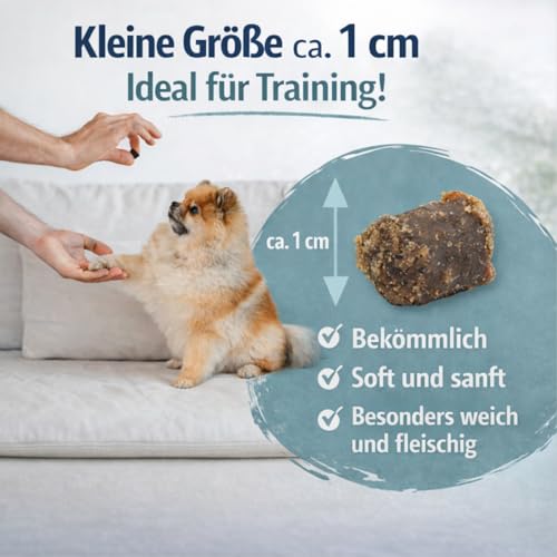 PetLove Fleisch Softies für Hunde • Hundeleckerli ohne Getreide • 63% Fleischgehalt • Hunde Leckerlis für Training • Strauß (3x200g)