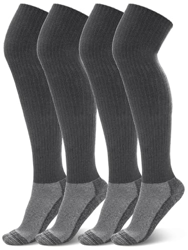 Croloose Lot de 2 paires de chaussettes hautes en laine mérinos mélangée pour homme, gris, taille unique