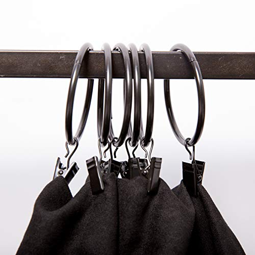 KINJOEK 60 PCS Metal Curtain Rings with Clips Bulk, 2 in Interior Diameter Curtain Clip Rings Hooks for Hanging Drapery Drapes