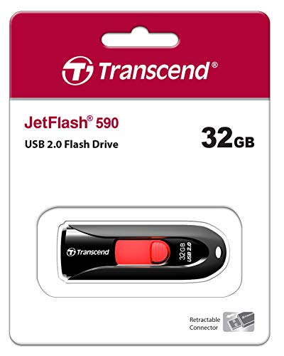 Image of Transcend JetFlash 590 32GB USB 2.0 Flash Drive, 5-Year Limited Warranty, Black (TS32GJF590K)