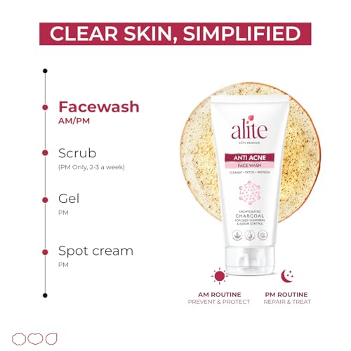 Image of Alite Anti-Acne Face Wash Combo Pack of 2 with Encapsulated Charcoal to Detoxifying |Oily to Normal |Daily Use|Helps to Make Acne Free Skin - Unisex Facewash (70g Each)