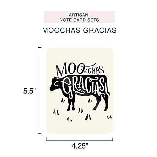Image of Artisan Blank Note Cards by Studio Oh! - MOOchas Gracias - Pack of 8 - 4.25 inch x 5.5 inch Printed Textured Art Paper Embellished with Foil Stamping Cards and Envelopes