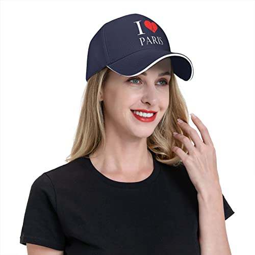 Unisex I Love Paris Eiffel Tower Baseball Hat, Heart Baseball Cap Adjustable Hunting Hat For Men Women Navy Blue #TOP5