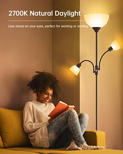 Boostarea Tree Floor Lamp, Standing Lamp, 9W Torchiere Floor Lamp With Reading Lamps, 71" Tall Lamp, 2700K Led Beads, 50,000Hrs Lifespan, 3 Way Switch,Bright Floor Lamps For Living Room/Bedroom, Brown #TOP4