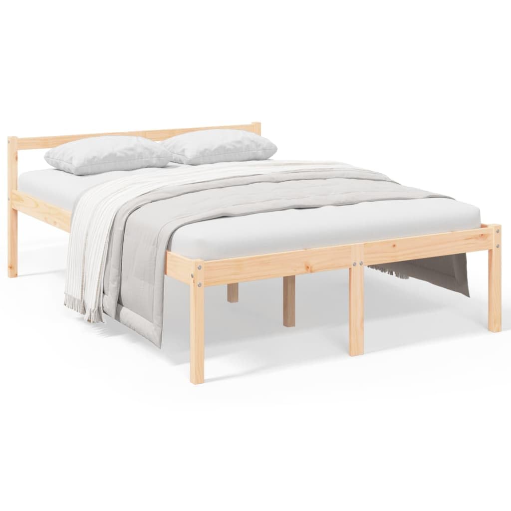 Seniorenbett Massivholz Kiefer 120x190 cm, Robustes Bettgestell mit Lattenrost, Komfortables Kopfteil, zusätzlicher Stauraum, seniorengerecht, Schlafzimmermöbel, Plattformbett