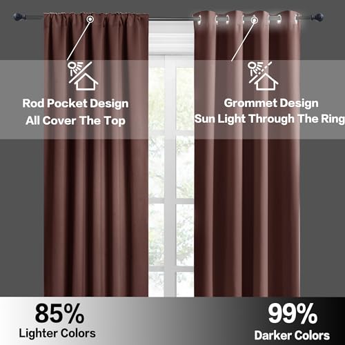 RYB HOME Rod Pocket Blackout Curtains for Bedroom Kitchen Living Room Office Light Block Energy Efficiency Small Window Treatment Drapes, W 42 x L 54 inch, Chocolate Brown,2 Panels