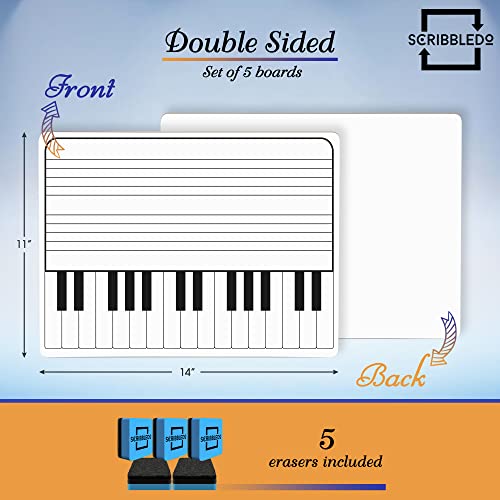 5 Pack 11 X 14 Inch Piano Board Dry Erase White Boards Lapboard L Double Sided Music Staff Whiteboard For Kids Students, Musicians And Home (5 Erasers Included) #TOP1