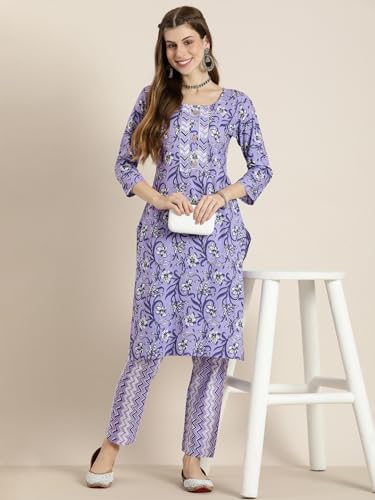 Shiv Textiles Pure Cotton Kurta Set For Women(9002-Purple-Xl)