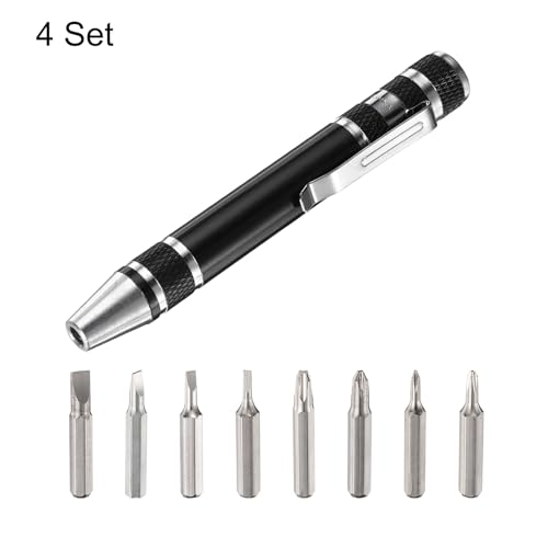 HARFINGTON Conjunto de 4 chaves de fenda 8 em 1 mini caneta de bolso CR-V multifuncional pequena cha