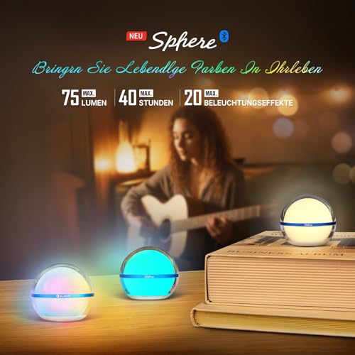 OLIGHT Sphere Smartes LED Nachtlicht mit APP Steuerung + Farbwechselndes RGB-Atmosphärenlicht + Wiederaufladbares Nachtt
