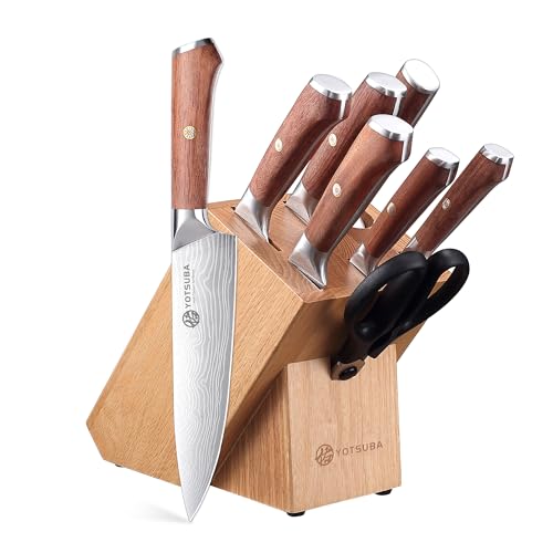 YOTSUBA Kitchen Knife Set with Block, High Carbon Stainless Steel Sharp Knife, with Gift Box (8 PCS Knife Set with block)
