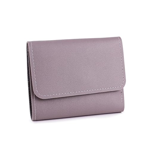 Mini Women’s Wallet, Ladies Slim Tri-fold Wallet PU Leather Compact Card Purse with ID Card Window Women Card Wallet for Shopping Dating Travelling (Purple)