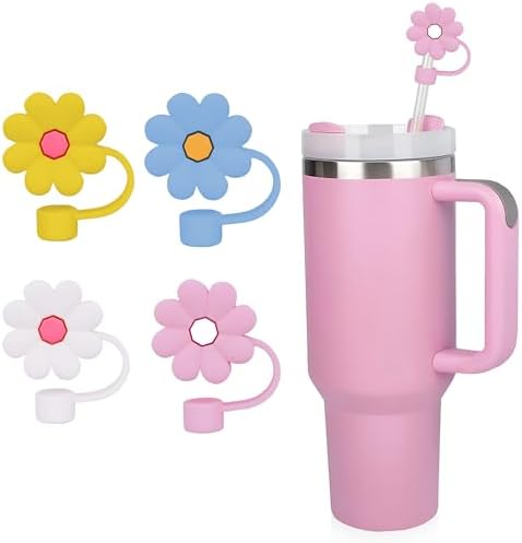 4Pcs Pink Heart Straw Cover Compatible With Stanley Cup,Bling Heart Straw Covers Cap